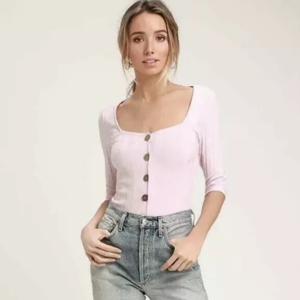 FREE PEOPLE CENTRA PARK PINK RIBBED TOP
